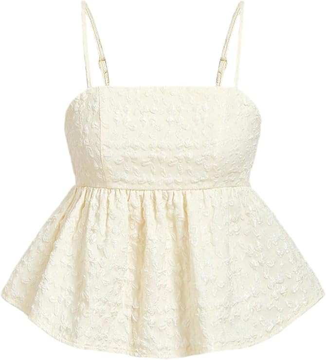 Áo ba lỗ viền bèo nhún dây mảnh cho nữ Áo ba lỗ viền bèo nhún Jacquard