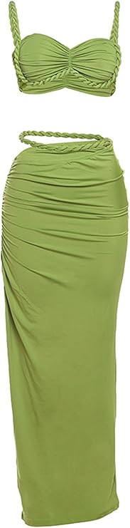 Bộ váy hai mảnh đi biển mùa hè gợi cảm xếp ly hở lưng có dây đeo váy khoét rỗng mặc buổi tối