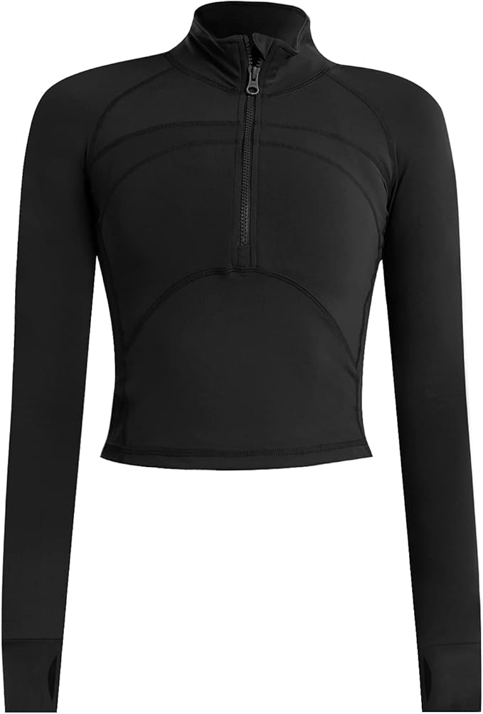 Áo khoác thể thao ngắn nữ có khóa kéo 1/2 Áo khoác thể thao ôm vừa vặn Áo tập yoga dài tay