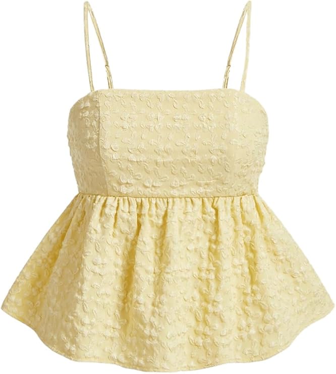 Áo ba lỗ viền bèo nhún dây mảnh cho nữ Áo ba lỗ viền bèo nhún Jacquard