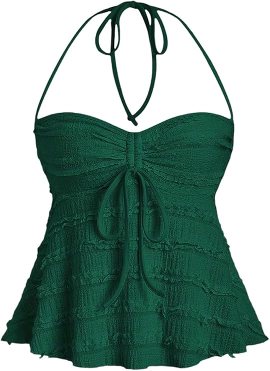 Áo crop top hở lưng peplum Y2K cho nữ, váy xếp ly, dây rút, dây mảnh, thường ngày