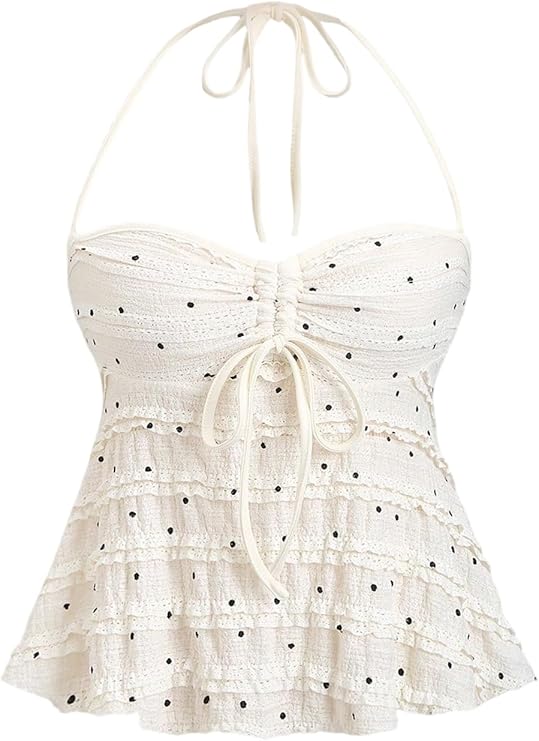 Áo crop top hở lưng peplum Y2K cho nữ, váy xếp ly, dây rút, dây mảnh, thường ngày