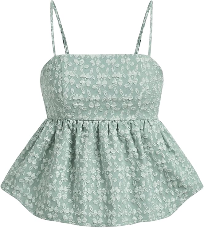 Áo ba lỗ viền bèo nhún dây mảnh cho nữ Áo ba lỗ viền bèo nhún Jacquard