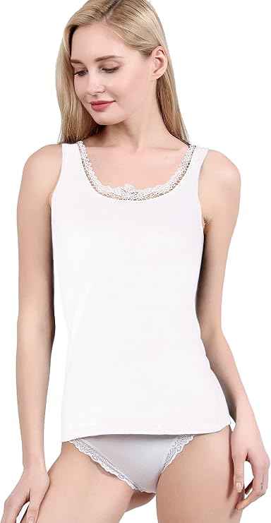 Áo hai dây nữ, làm từ cotton cao cấp, thiết kế Ý - Cổ ren hoa