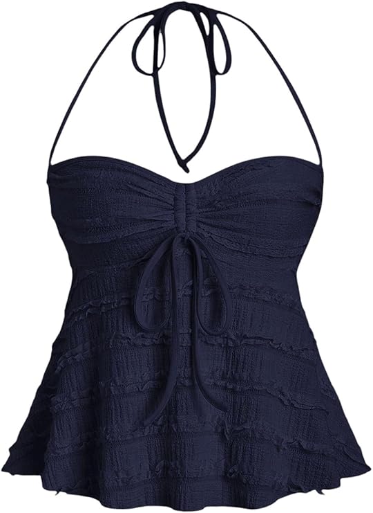 Áo crop top hở lưng peplum Y2K cho nữ, váy xếp ly, dây rút, dây mảnh, thường ngày
