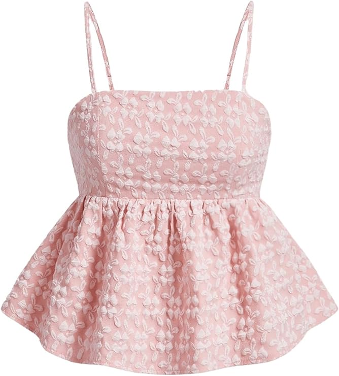 Áo ba lỗ viền bèo nhún dây mảnh cho nữ Áo ba lỗ viền bèo nhún Jacquard