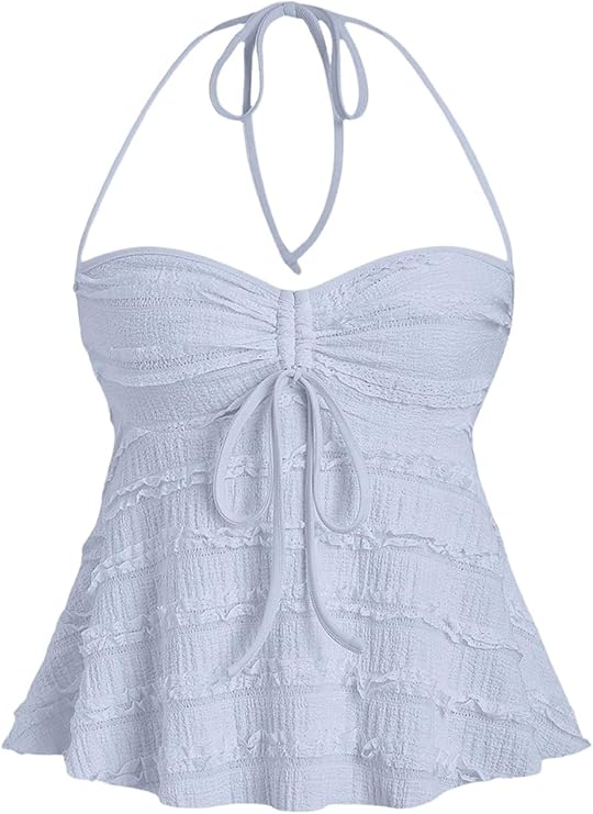 Áo crop top hở lưng peplum Y2K cho nữ, váy xếp ly, dây rút, dây mảnh, thường ngày