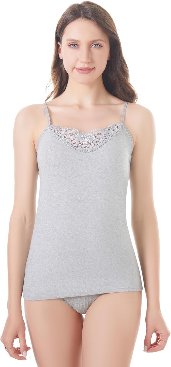 Áo hai dây nữ, làm từ cotton cao cấp, thiết kế Ý - Cổ ren hoa