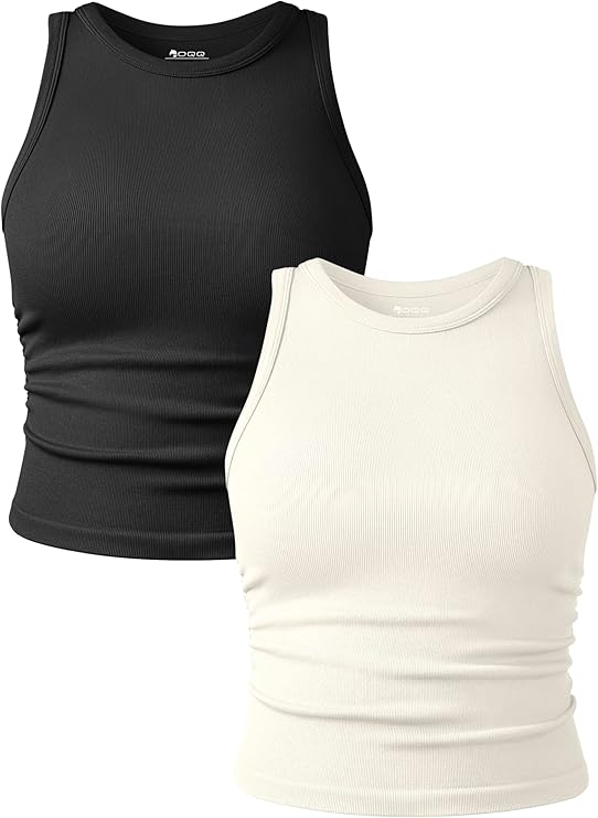 Áo ba lỗ 2 mảnh cổ tròn không tay co giãn cơ bản tập yoga ngắn thường ngày cho nữ