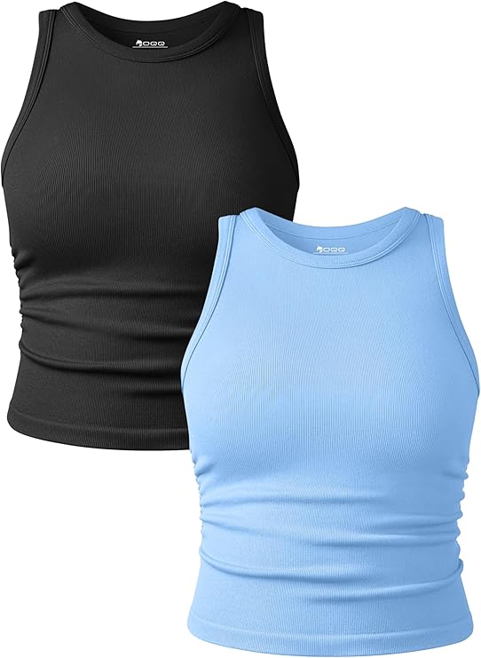 Áo ba lỗ 2 mảnh cổ tròn không tay co giãn cơ bản tập yoga ngắn thường ngày cho nữ