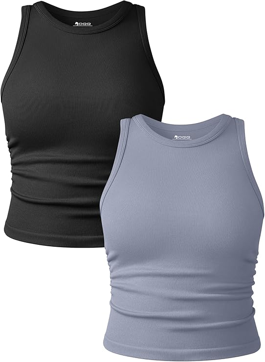 Áo ba lỗ 2 mảnh cổ tròn không tay co giãn cơ bản tập yoga ngắn thường ngày cho nữ