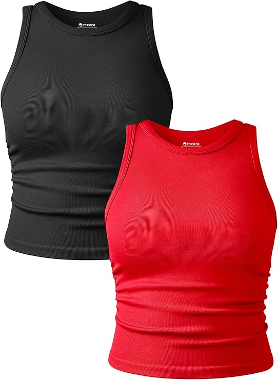 Áo ba lỗ 2 mảnh cổ tròn không tay co giãn cơ bản tập yoga ngắn thường ngày cho nữ