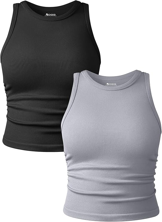 Áo ba lỗ 2 mảnh cổ tròn không tay co giãn cơ bản tập yoga ngắn thường ngày cho nữ