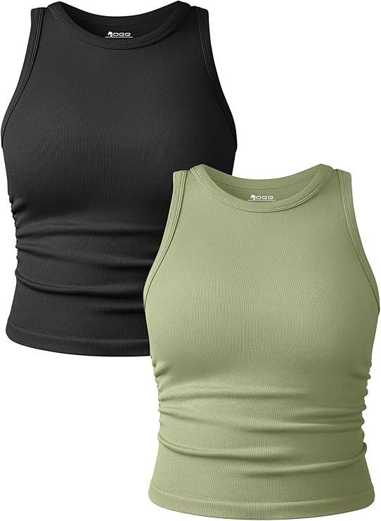 Áo ba lỗ 2 mảnh cổ tròn không tay co giãn cơ bản tập yoga ngắn thường ngày cho nữ