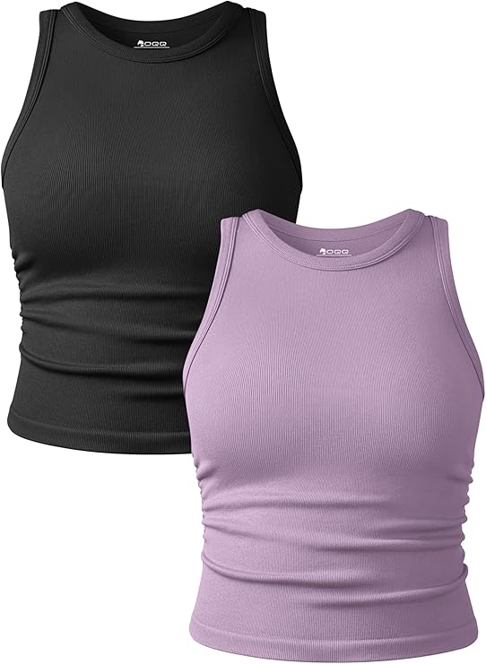 Áo ba lỗ 2 mảnh cổ tròn không tay co giãn cơ bản tập yoga ngắn thường ngày cho nữ