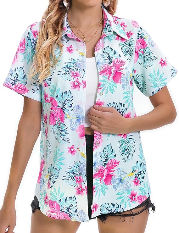 Áo sơ mi Hawaii nữ áo sơ mi nhiệt đới mùa hè bãi biển Hawaii áo sơ mi tay ngắn cài nút hoa 2025