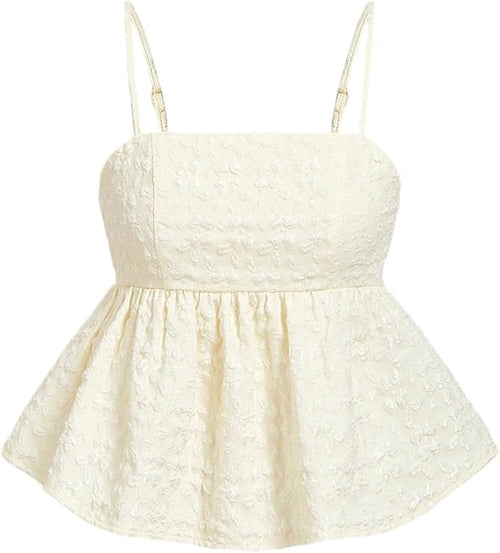 Áo ba lỗ viền bèo nhún dây mảnh cho nữ Áo ba lỗ viền bèo nhún Jacquard