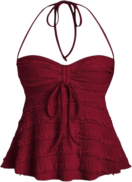 Áo crop top hở lưng peplum Y2K cho nữ, váy xếp ly, dây rút, dây mảnh, thường ngày